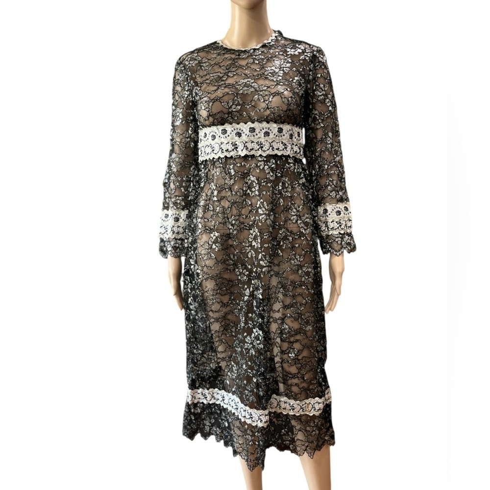 Black laced brocade Eloise Curtis for Happenstance 60’s 70’s empire dress - Picture 2 of 9